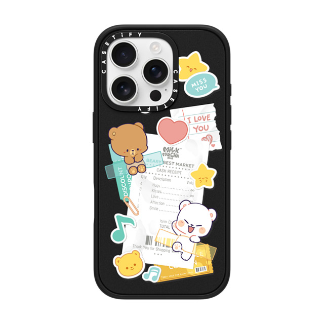 MilkMochaBear x CASETiFY iPhone 16 Pro ケース マットブラック インパクトケース MagSafe対応 Love Receipt