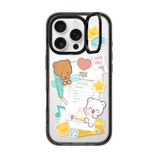 MilkMochaBear x CASETiFY iPhone 16 Pro ケース ブラック インパクトリングスタンドケース MagSafe対応 Love Receipt