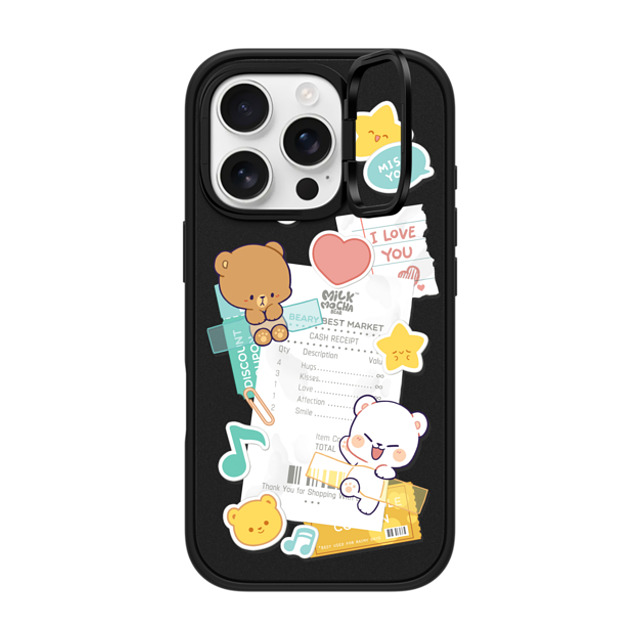 MilkMochaBear x CASETiFY iPhone 16 Pro ケース マットブラック インパクトリングスタンドケース MagSafe対応 Love Receipt