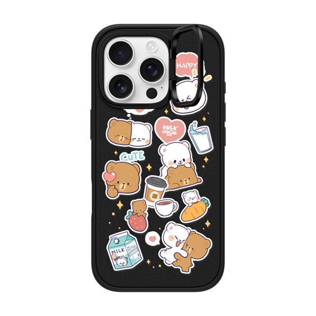 MilkMochaBear x CASETiFY iPhone 16 Pro ケース マットブラック インパクトリングスタンドケース MagSafe対応 Happiness is You