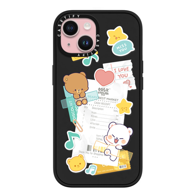 MilkMochaBear x CASETiFY iPhone 15 ケース マットブラック インパクトケース MagSafe対応 Love Receipt