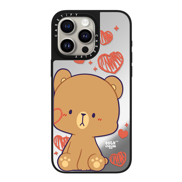 MilkMochaBear x CASETiFY iPhone 15 Pro Max ケース Silver on Black ミラーケース MagSafe対応 Heart Cheek Mocha