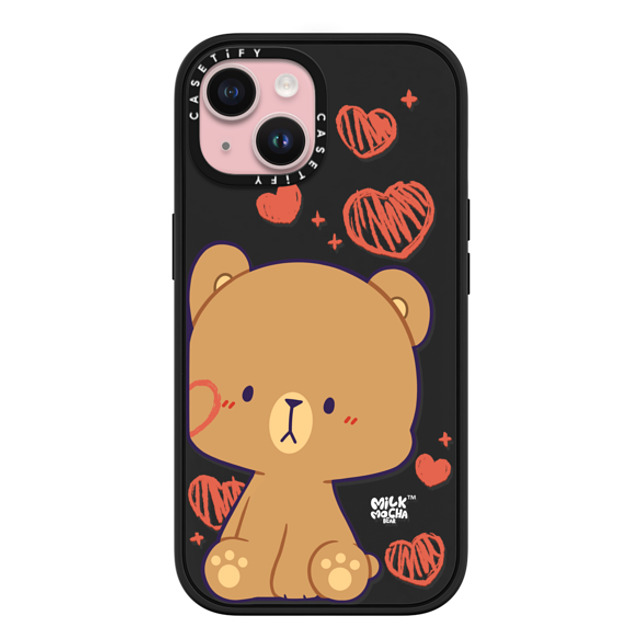 MilkMochaBear x CASETiFY iPhone 15 ケース マットブラック インパクトケース MagSafe対応 Heart Cheek Mocha