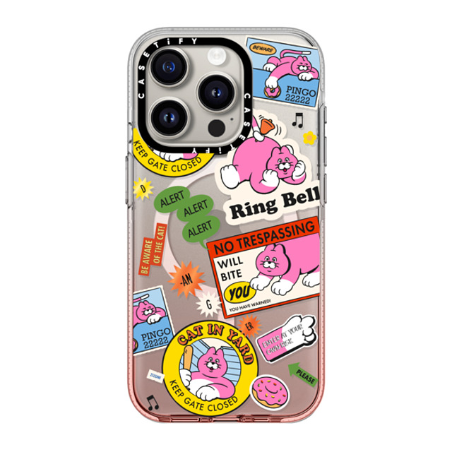 Zizone x CASETiFY iPhone 15 Pro ケース ピンクグラデーション クリア ケース MagSafe対応 PINGO CAT STICKER