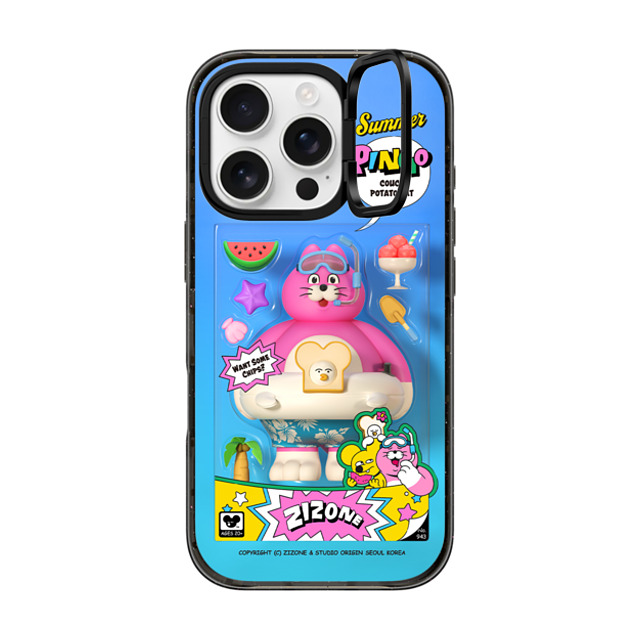 Zizone x CASETiFY iPhone 16 Pro ケース ブラック インパクトリングスタンドケース MagSafe対応 SUMMER PINGO TOY BY ZIZONE