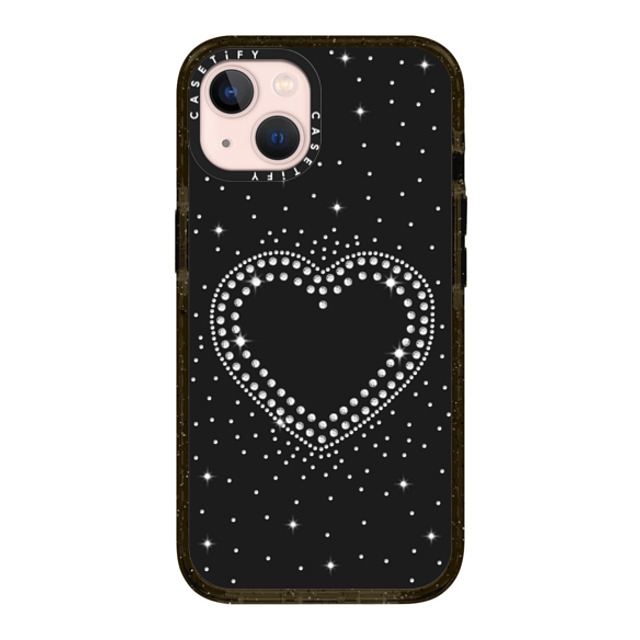 CASETiFY iPhone 13 ケース ブラック インパクトケース Heart,Monochrome,Pattern RHINESTONE ROMANCE