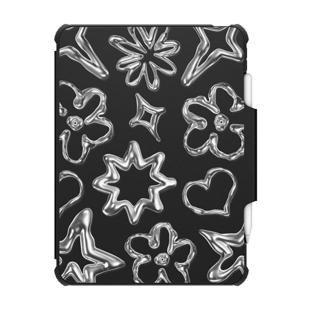 CASETiFY iPad Pro 12.9-inch (第5/6世代) ブラック インパクト フォリオ ケース Pattern,Futurism Pattern,Monochrome,Futurism Chrome Doodles Back to School CASETiFY iPad Pro 12.9-inch (第5/6世代) ブラック インパクト フォリオ ケース Pattern,Futurism Pattern,Monochrome,Futurism Chrome Doodles Back to School