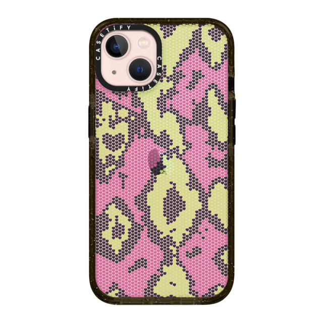 CASETiFY iPhone 13 ケース ブラック インパクトケース Pink Green Heart Snake Print casetify_artist