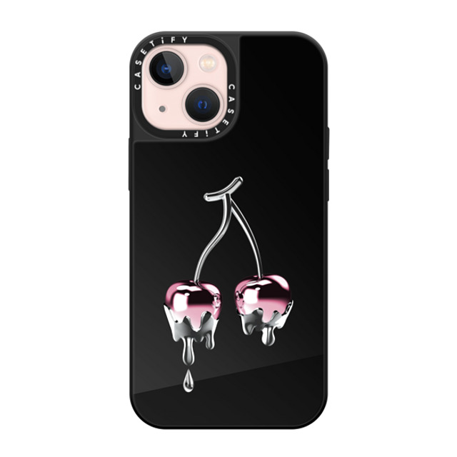 CASETiFY iPhone 13 Mini �P�[�X Black on Black �~���[�P�[�X MagSafe�Ή� Cherry,Fruit Cherry,Chrome,Food,Fruit,monochrome Colored Melting Che