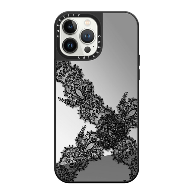 CASETiFY iPhone 13 Pro Max �P�[�X Silver on Black �~���[�P�[�X MagSafe�Ή� Pattern,Bowcore Pattern,Coquette,Bowcore Lace