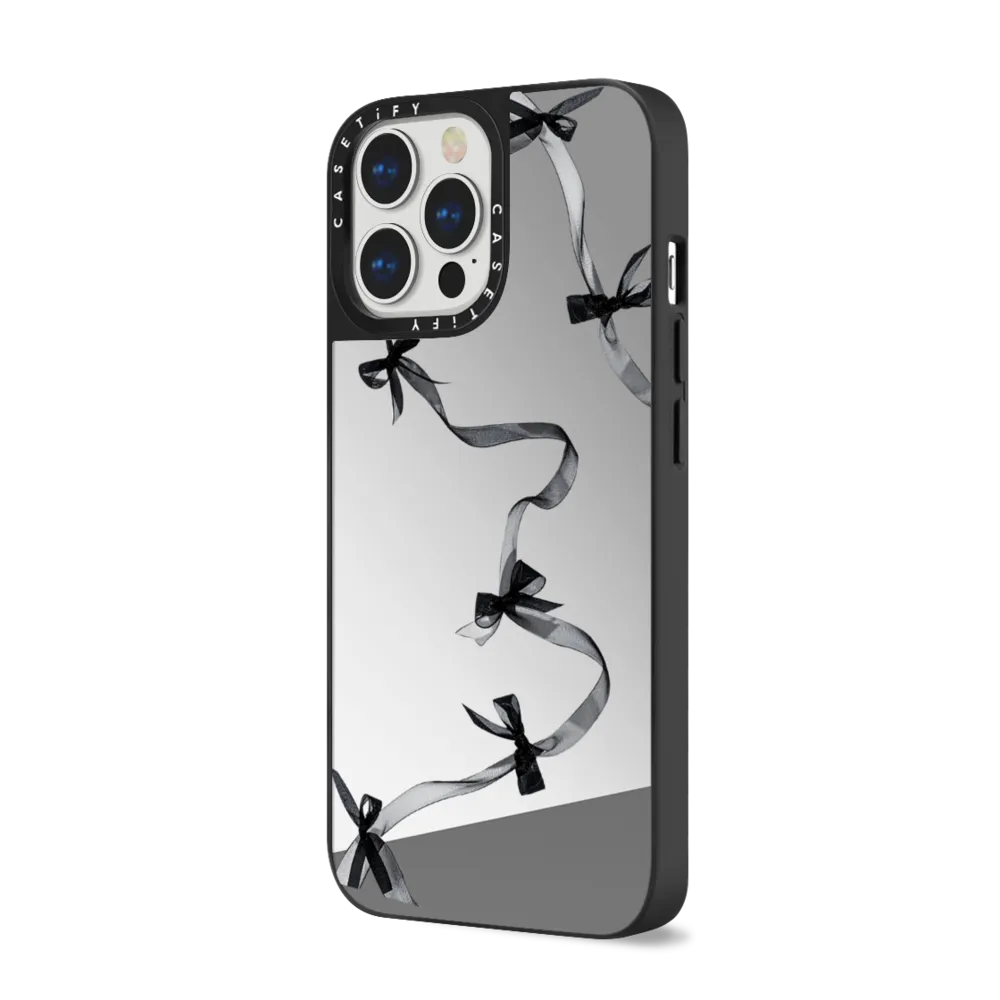 Mirror iPhone 13 Pro Max Case MagSafe Compatible - Black Organza Ribbons