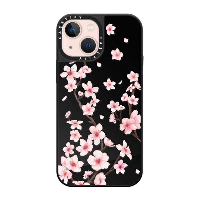 CASETiFY iPhone 13 Mini �P�[�X Black on Black �~���[�P�[�X MagSafe�Ή� Floral �t���[���� Cherry Blossom
