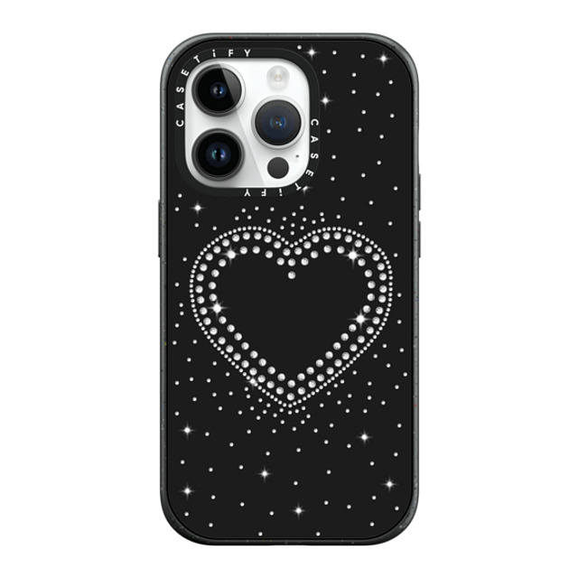 CASETiFY iPhone 14 Pro ケース マットブラック インパクトケース MagSafe対応 Heart,Monochrome,Pattern RHINESTONE ROMANCE