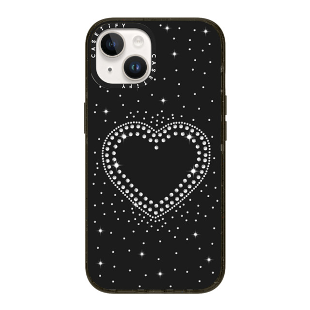 CASETiFY iPhone 14 ケース ブラック インパクトケース Heart,Monochrome,Pattern RHINESTONE ROMANCE