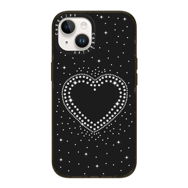 CASETiFY iPhone 14 ケース ブラック インパクトケース MagSafe対応 Heart,Monochrome,Pattern RHINESTONE ROMANCE