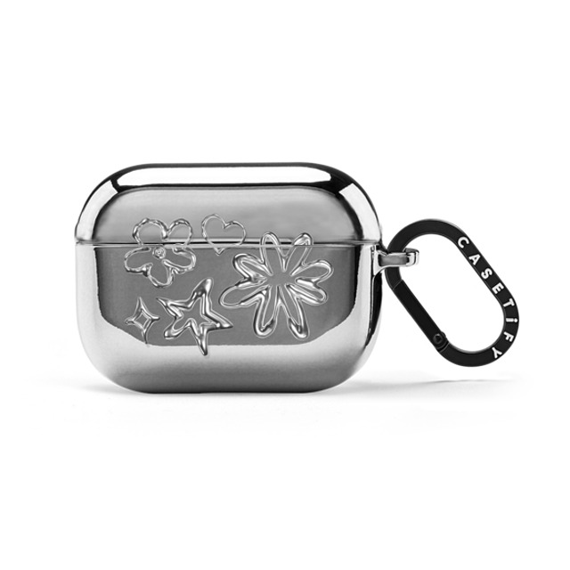 CASETiFY AirPods Pro 2 シルバー ミラー ケース Pattern,Star,Futurism,Monochrome Chrome Doodles