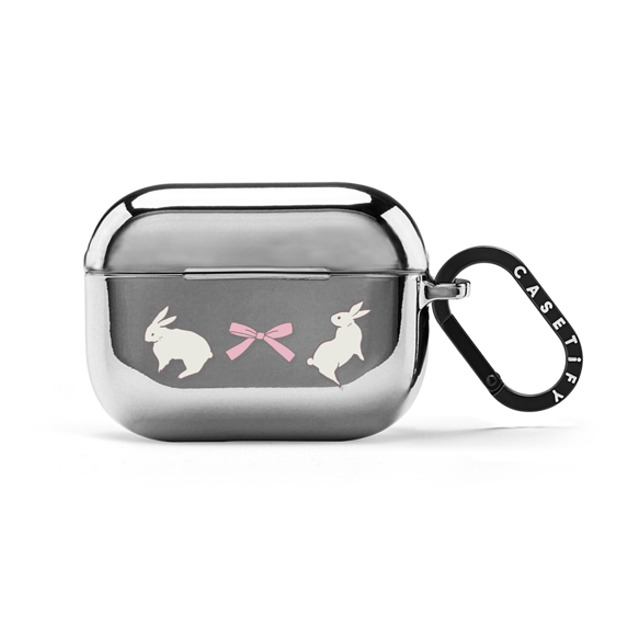 CASETiFY AirPods Pro シルバー ミラー ケース Ribbon,Pattern Ribbon,Cottagecore,Pattern Rabbit Ribbon Mother's Day CASETiFY AirPods Pro シルバー ミラー ケース Ribbon,Pattern Ribbon,Cottagecore,Pattern Rabbit Ribbon Mother's Day