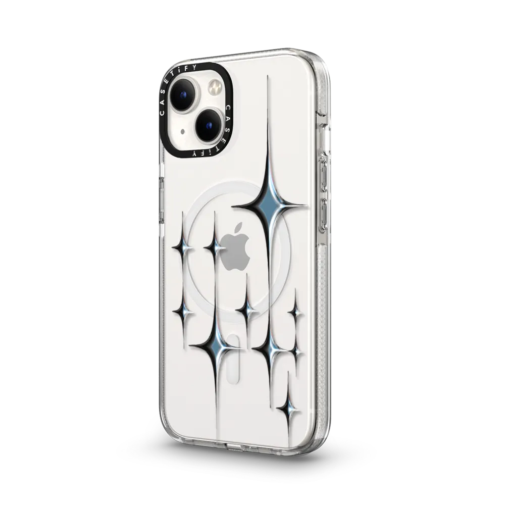 Clear iPhone 14 Case MagSafe Compatible - Chrome Sparkles - Graphite
