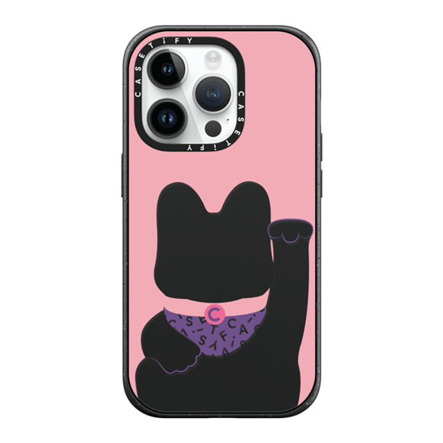 CASETiFY iPhone 14 Pro ケース マットブラック インパクトケース MagSafe対応 Lucky Cat Pink casetify_artist