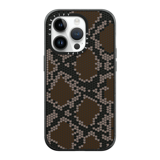 CASETiFY iPhone 14 Pro ケース マットブラック インパクトケース MagSafe対応 Brown Heart Snake Print casetify_artist