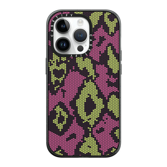 CASETiFY iPhone 14 Pro ケース マットブラック インパクトケース MagSafe対応 Pink Green Heart Snake Print casetify_artist