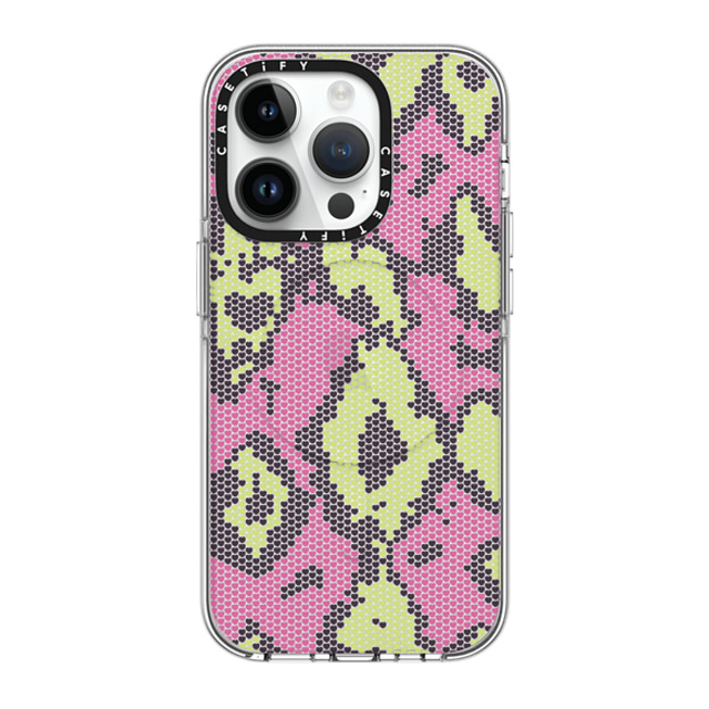 CASETiFY iPhone 14 Pro ケース クリア クリア ケース MagSafe対応 Pink Green Heart Snake Print casetify_artist