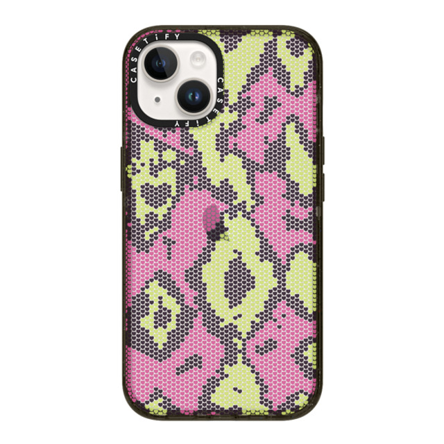 CASETiFY iPhone 14 ケース ブラック インパクトケース Pink Green Heart Snake Print casetify_artist