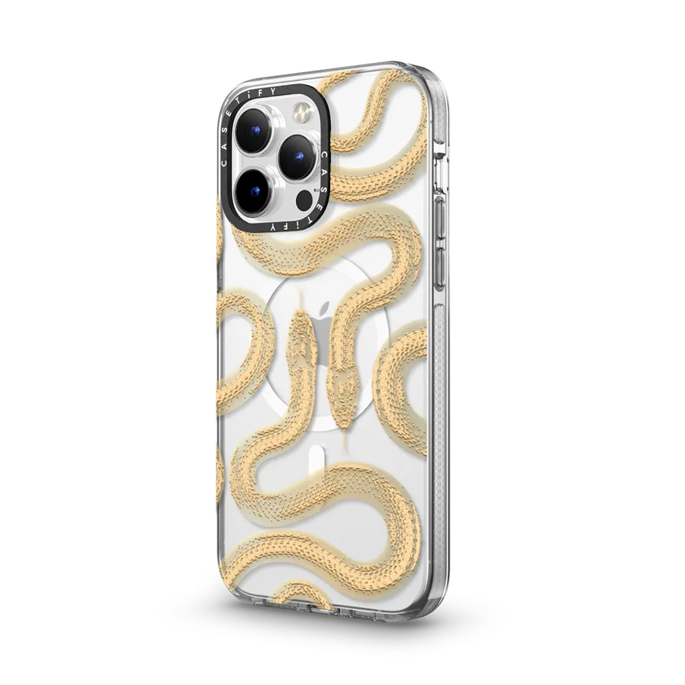 Impact Clear iPhone 14 Pro Max Case MagSafe Compatible - Gold Kingsnake
