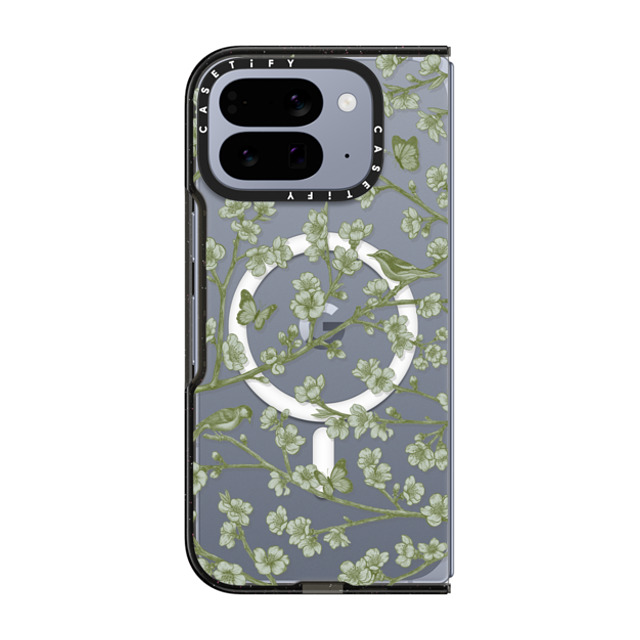 CASETiFY Pixel 10 Pro Fold ケース ブラック Impact Magnetic Case Floral,Nature Floral,Nature,Pattern,Floral,Fine Art Blooming Sakura Green