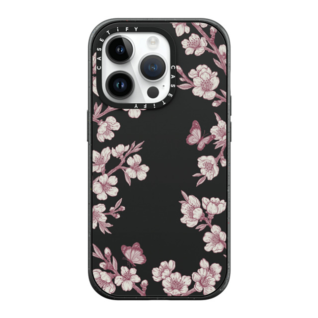 CASETiFY iPhone 14 Pro ケース マットブラック インパクトケース MagSafe対応 フローラル Pink Sakura Garden