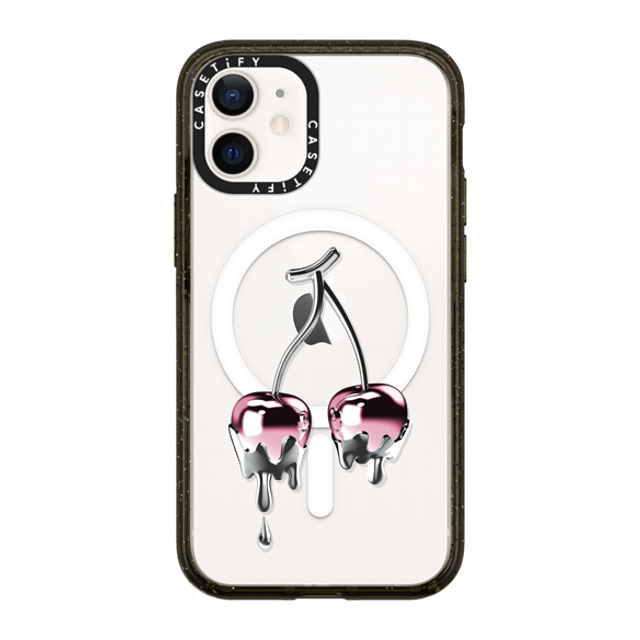 CASETiFY iPhone 12 mini �P�[�X �u���b�N �C���p�N�g�P�[�X MagSafe�Ή� Cherry,Fruit Chrome,monochrome,Food,Cherry,Fruit Colored Melting Cherry