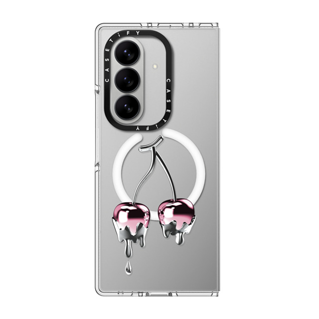 CASETiFY Galaxy Z Fold7 ケース クリア マグネット式 インパクトケース Cherry,Fruit Cherry,Chrome,Food,Fruit,monochrome Colored Melting Cherry
