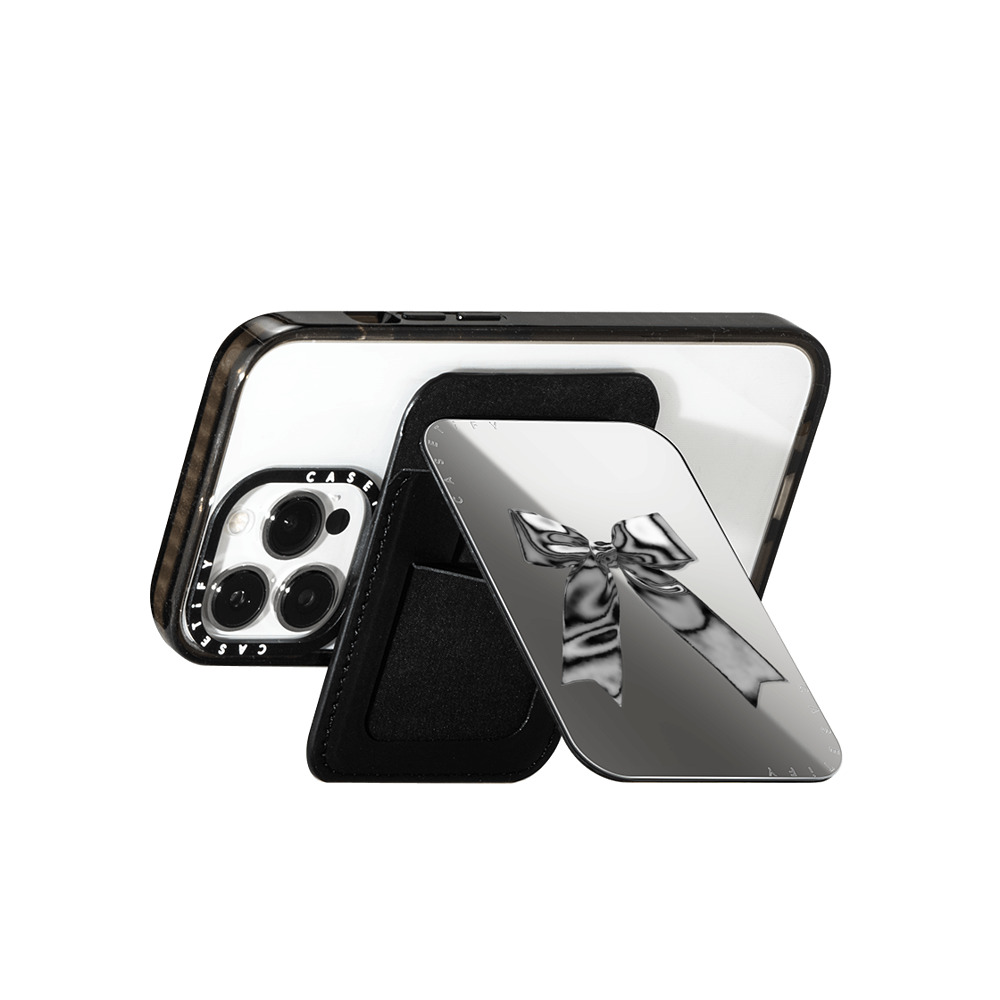 CASETiFY Snappy カードホルダースタンド シルバー Snappy ミラー カードホルダースタンド MagSafe対応 Metallic Ribbon casetify_artist