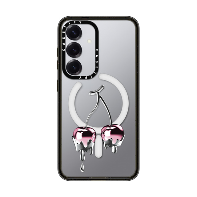 CASETiFY Galaxy S25 ケース ブラック Impact Magnetic Case Cherry,Fruit Cherry,Chrome,Food,Fruit,monochrome Colored Melting Cherry
