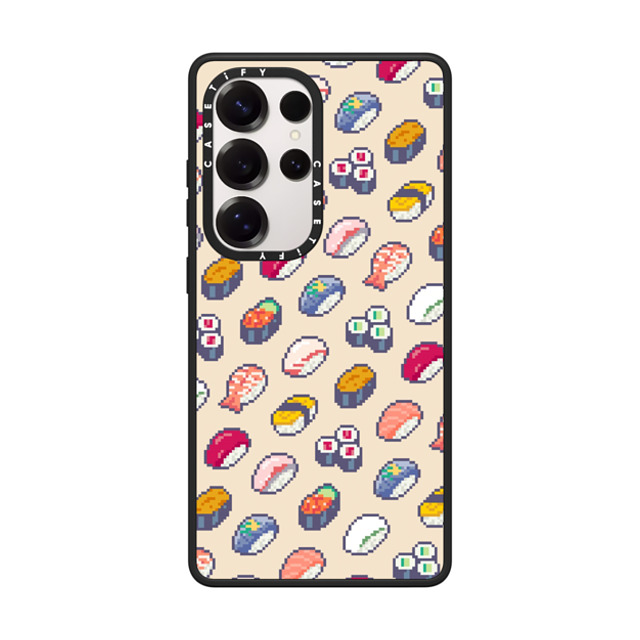 CASETiFY Galaxy S25 Ultra ケース マットブラック Impact Magnetic Case Food,Pattern Food,Pattern Sushi Pixel - Champagne Dreams