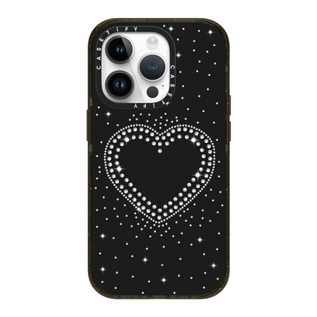 CASETiFY iPhone 14 Pro ケース ブラック インパクトケース MagSafe対応 Heart,Monochrome,Pattern RHINESTONE ROMANCE