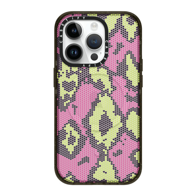 CASETiFY iPhone 14 Pro ケース ブラック インパクトケース MagSafe対応 Pink Green Heart Snake Print casetify_artist