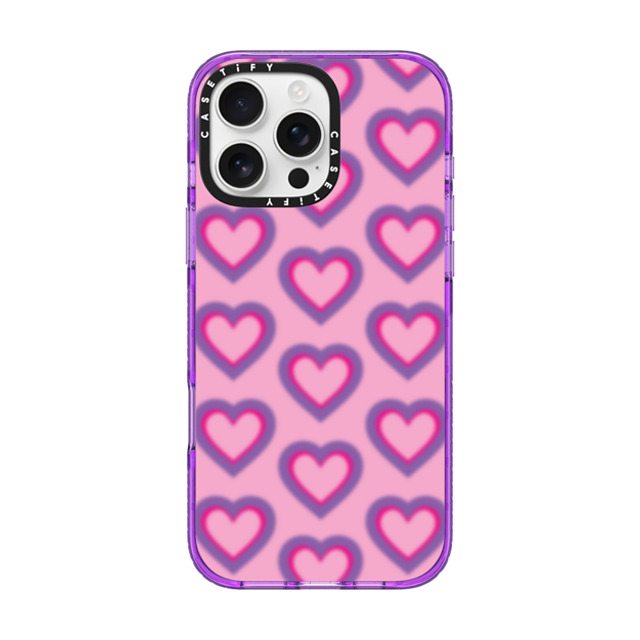 CASETiFY iPhone 16 Pro Max ケース パープル インパクトケース Heart,Line Art,Heart,Digital Art,Y2K LOVE BEAM