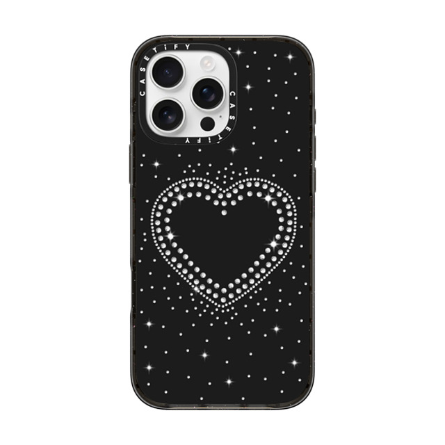 CASETiFY iPhone 16 Pro Max ケース ブラック インパクトケース MagSafe対応 Heart,Monochrome,Pattern RHINESTONE ROMANCE