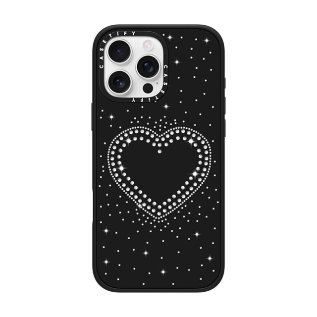 CASETiFY iPhone 16 Pro Max ケース マットブラック インパクトケース MagSafe対応 Pattern,Heart,Monochrome RHINESTONE ROMANCE