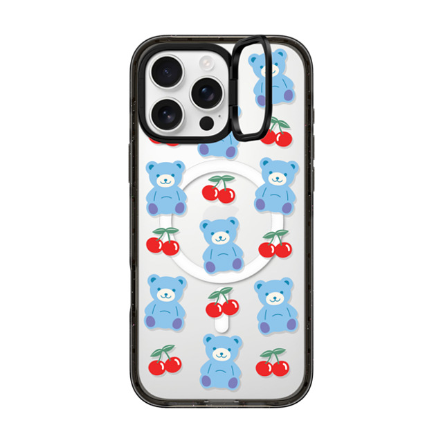 CASETiFY iPhone 16 Pro Max ケース ブラック インパクトリングスタンドケース MagSafe対応 Animal,Cartoon,Pattern,Cartoon,Y2K,Bear Cherrie Bear