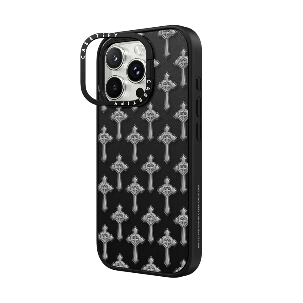 Impact Ring Stand iPhone 16 Pro Max Case MagSafe Compatible - Chrome Cross