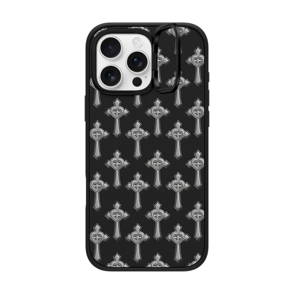 Impact Ring Stand iPhone 16 Pro Max Case MagSafe Compatible - Chrome Cross