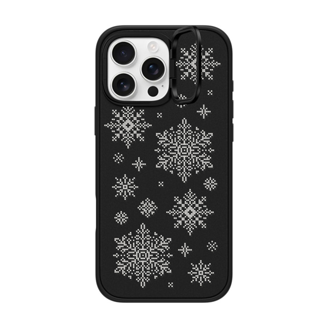 CASETiFY iPhone 16 Pro Max ケース マットブラック インパクトリングスタンドケース MagSafe対応 Needlepoint Snowflakes casetify_artist