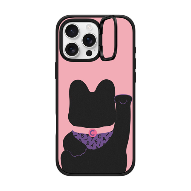 CASETiFY iPhone 16 Pro Max ケース マットブラック インパクトリングスタンドケース MagSafe対応 Lucky Cat Pink casetify_artist