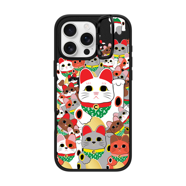 CASETiFY iPhone 16 Pro Max ケース マットブラック インパクトリングスタンドケース MagSafe対応 Lucky Cat Parade casetify_artist