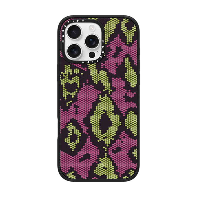 CASETiFY iPhone 16 Pro Max ケース マットブラック インパクトケース MagSafe対応 Pink Green Heart Snake Print casetify_artist