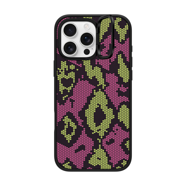 CASETiFY iPhone 16 Pro Max ケース マットブラック インパクトリングスタンドケース MagSafe対応 Pink Green Heart Snake Print casetify_artist