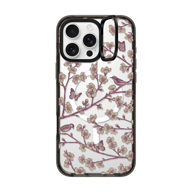 CASETiFY iPhone 16 Pro Max ケース ブラック インパクトリングスタンドケース MagSafe対応 フローラル Blooming Sakura Pink