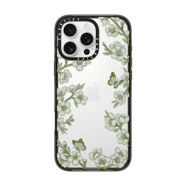 CASETiFY iPhone 16 Pro Max ケース ブラック インパクトケース フローラル Green Sakura Garden